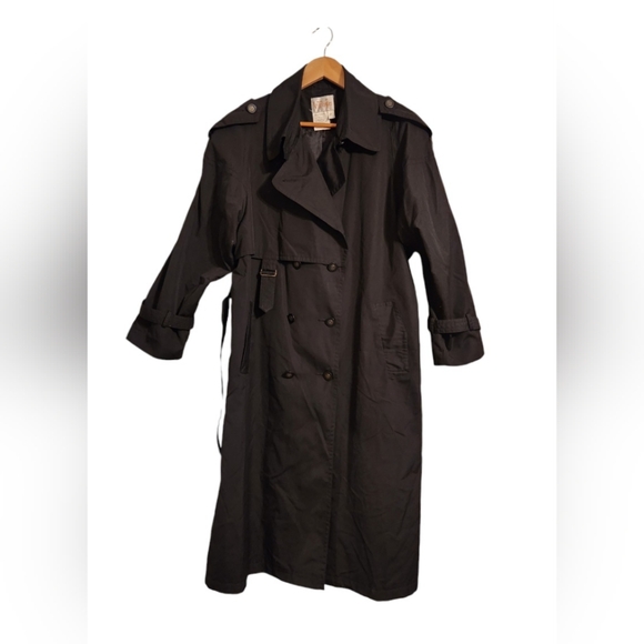 Vintage Black Long Trench Coat - Picture 2 of 8